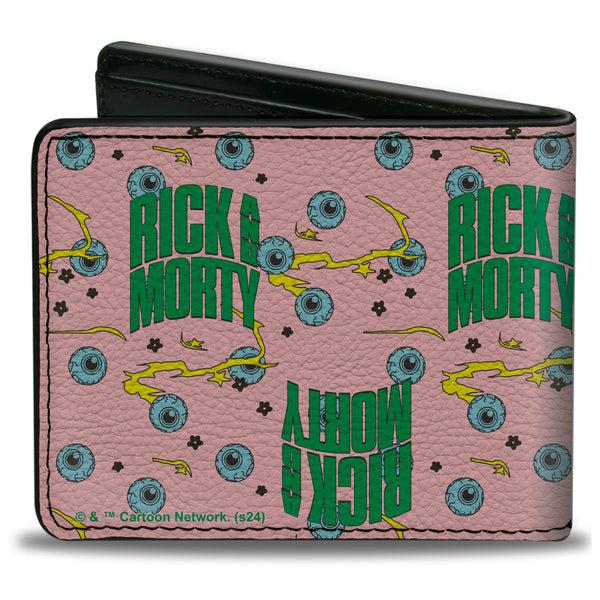 Buckle-Down Bi-Fold Wallet - RICK AND MORTY Text And Eyeballs Pink/Green