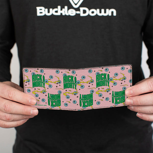 Buckle-Down Bi-Fold Wallet - RICK AND MORTY Text And Eyeballs Pink/Green