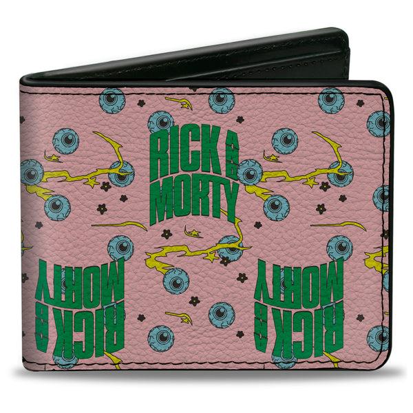 Buckle-Down Bi-Fold Wallet - RICK AND MORTY Text and Eyeballs Pink/Green