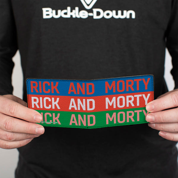 Buckle-Down Bi-Fold Wallet - RICK AND MORTY Text Stripe Multi Color