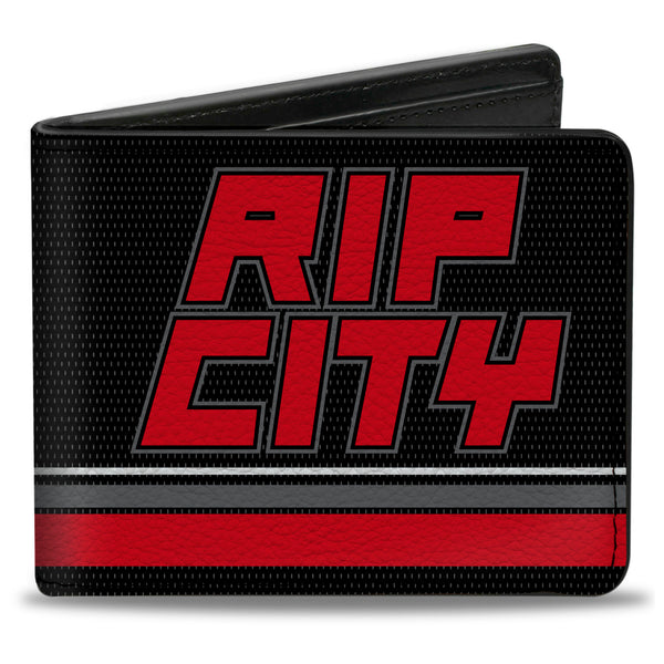 Buckle-Down Bi-Fold Wallet - RIP CITY Stripe Mesh Black Gray Red