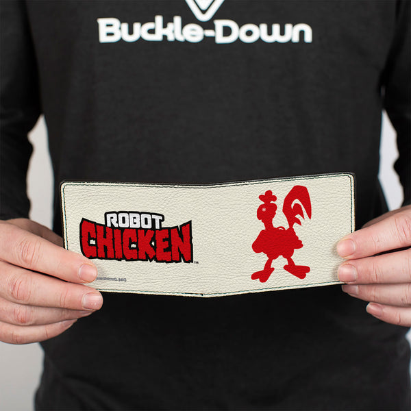 Buckle-Down Bi-Fold Wallet - ROBOT CHICKEN Silhouette Chicken And Title Logo Ivory/Red