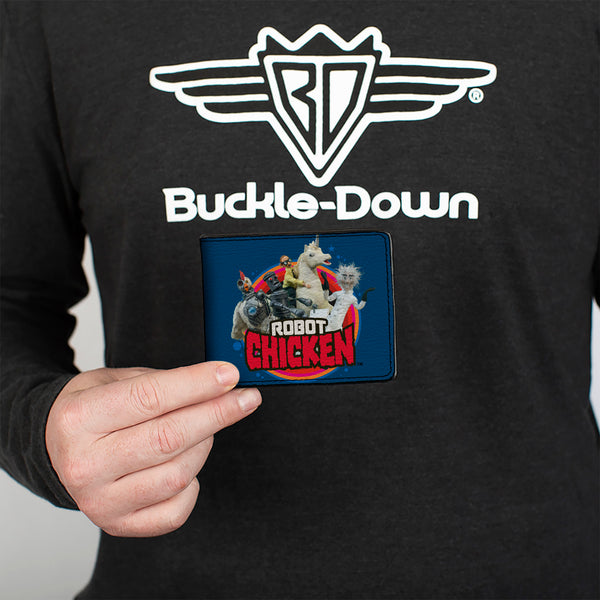 Buckle-Down Bi-Fold Wallet - ROBOT CHICKEN Title Logo And Group Pose Blue