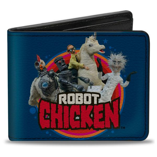 Buckle-Down Bi-Fold Wallet - ROBOT CHICKEN Title Logo and Group Pose Blue