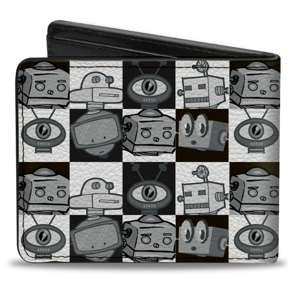 Buckle-Down Bi-Fold Wallet - Robot Heads Checkers Black White