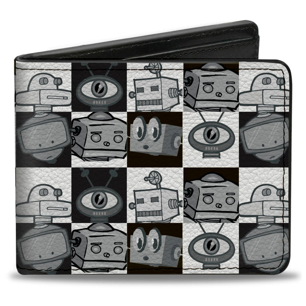 Buckle-Down Bi-Fold Wallet - Robot Heads Checkers Black White