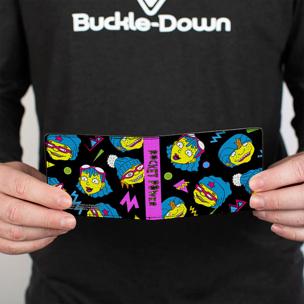 Buckle-Down Bi-Fold Wallet - ROCKET POWER 4-Character Faces Scattered Black Multi Neon
