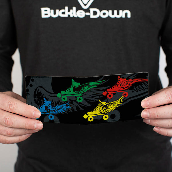 Buckle-Down Bi-Fold Wallet - Roller Skates Black Gray Multi Color