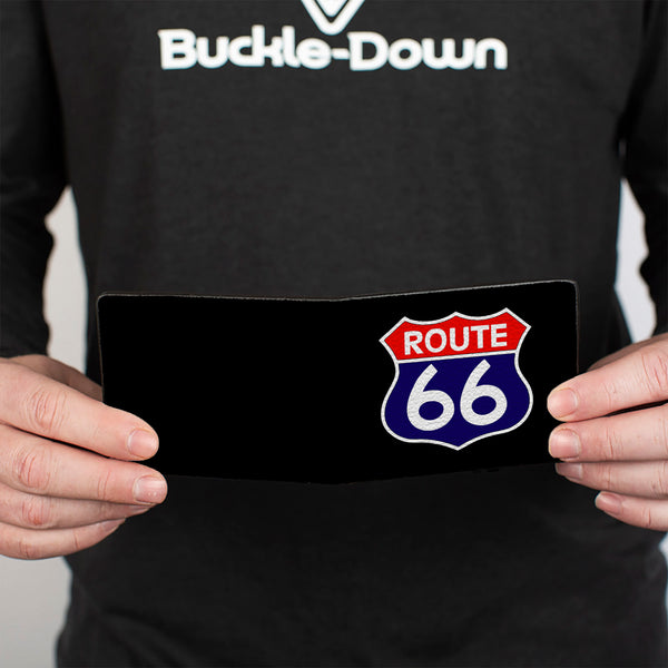 Buckle-Down Bi-Fold Wallet - ROUTE 66 Highway Sign Black White Red Blue