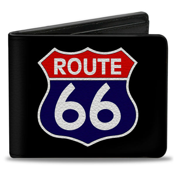 Buckle-Down Bi-Fold Wallet - ROUTE 66 Highway Sign Black White Red Blue