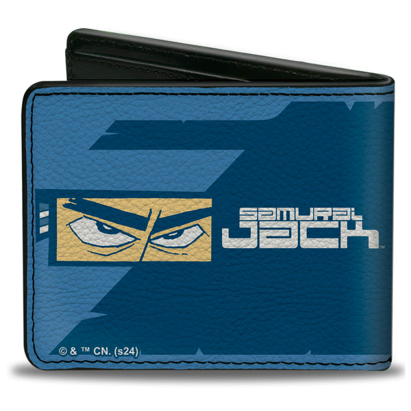 Buckle-Down Bi-Fold Wallet - SAMURAI JACK Pose Blocks And Title Logo Blues/White