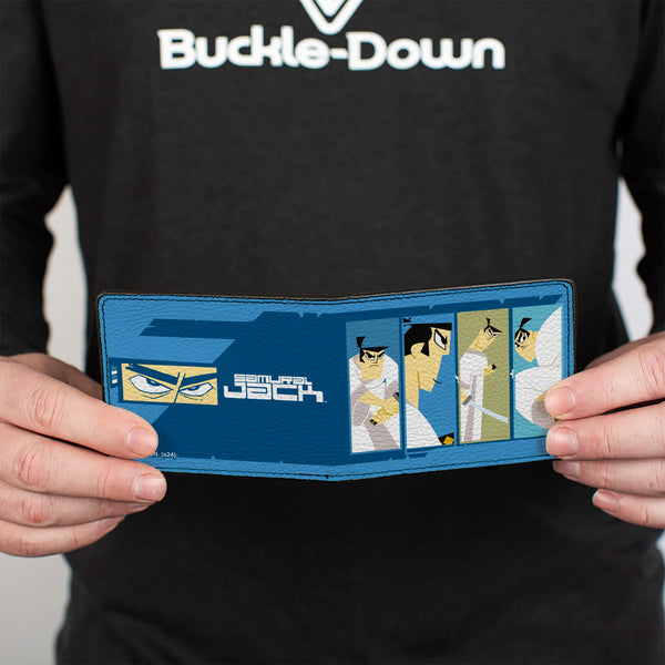 Buckle-Down Bi-Fold Wallet - SAMURAI JACK Pose Blocks And Title Logo Blues/White