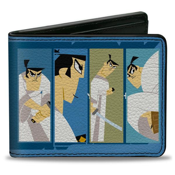 Buckle-Down Bi-Fold Wallet - SAMURAI JACK Pose Blocks and Title Logo Blues/White