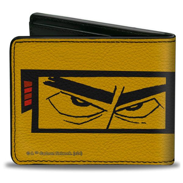Buckle-Down Bi-Fold Wallet - SAMURAI JACK Title Logo And Eyes Block Yellow/Black/Red