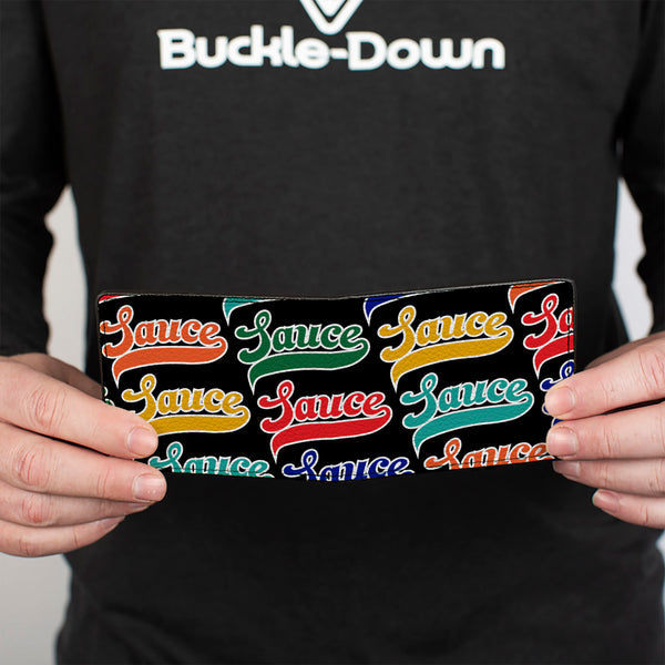 Buckle-Down Bi-Fold Wallet - SAUCE Baseball Script Black/Multi Color