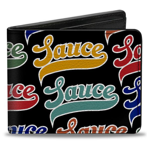 Buckle-Down Bi-Fold Wallet - SAUCE Baseball Script Black/Multi Color
