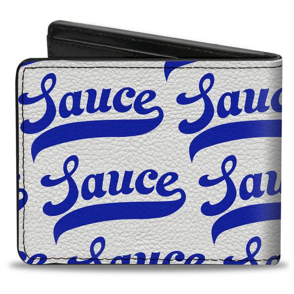 Buckle-Down Bi-Fold Wallet - SAUCE Baseball Script White/Blue