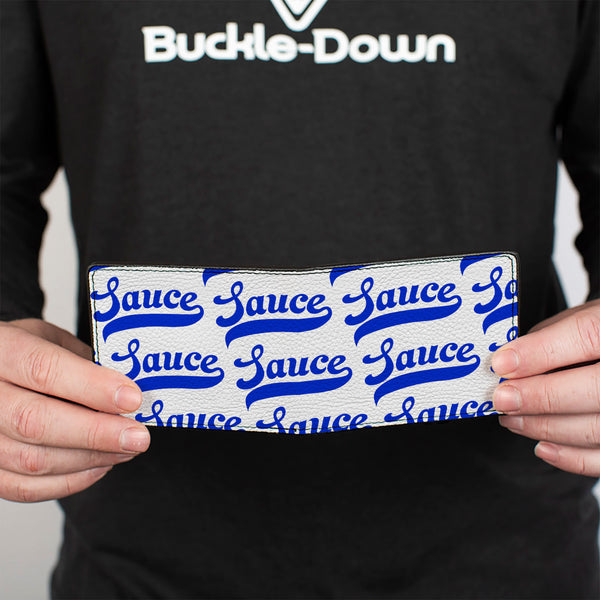 Buckle-Down Bi-Fold Wallet - SAUCE Baseball Script White/Blue