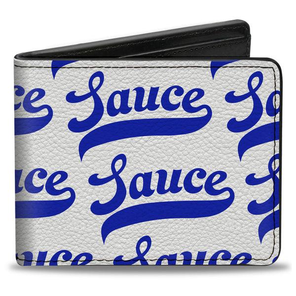 Buckle-Down Bi-Fold Wallet - SAUCE Baseball Script White/Blue