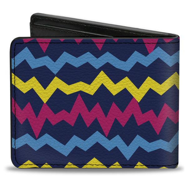 Buckle-Down Bi-Fold Wallet - Scribble Zig Zag Stripe Navy/Multi Color