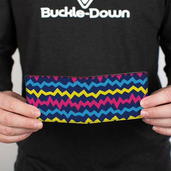Buckle-Down Bi-Fold Wallet - Scribble Zig Zag Stripe Navy/Multi Color