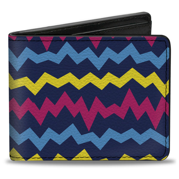 Buckle-Down Bi-Fold Wallet - Scribble Zig Zag Stripe Navy/Multi Color