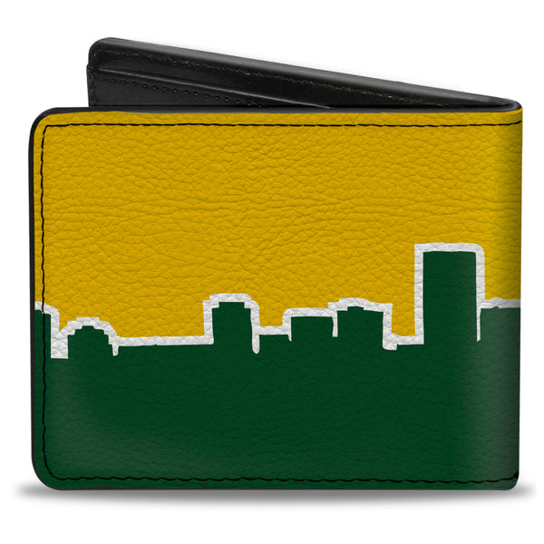 Buckle-Down Bi-Fold Wallet - Seattle Skyline Yellow Emerald Green