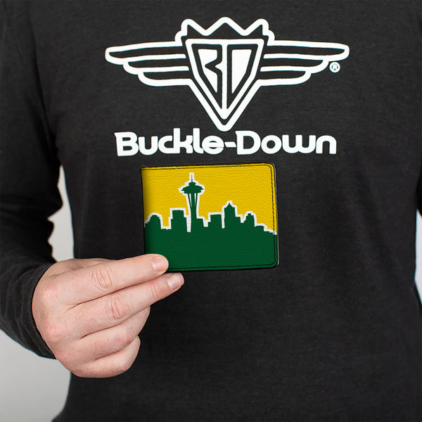 Buckle-Down Bi-Fold Wallet - Seattle Skyline Yellow Emerald Green