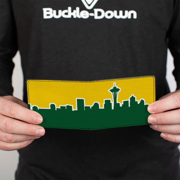 Buckle-Down Bi-Fold Wallet - Seattle Skyline Yellow Emerald Green