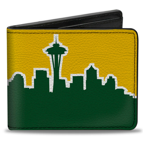 Buckle-Down Bi-Fold Wallet - Seattle Skyline Yellow Emerald Green