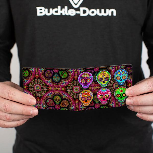 Buckle-Down Bi-Fold Wallet - Six Sugar Skulls Multi Color