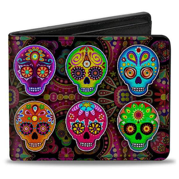 Buckle-Down Bi-Fold Wallet - Six Sugar Skulls Multi Color