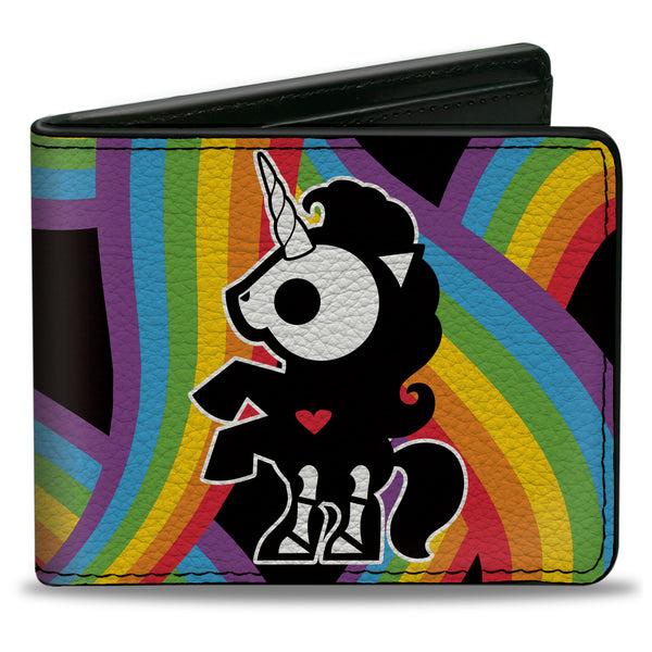 Buckle-Down Bi-Fold Wallet - SKELANIMALS Bonita the Unicorn Pose and Title Logo Rainbows