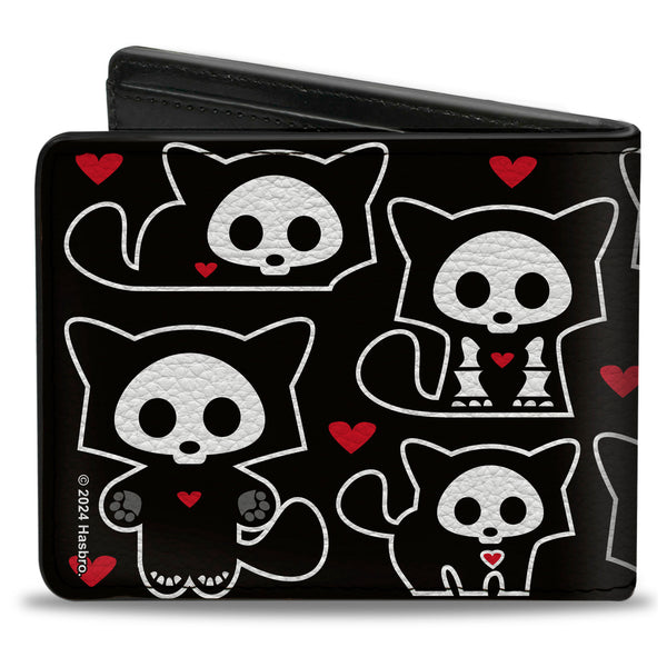Buckle-Down Bi-Fold Wallet - SKELANIMALS Kit The Cat Poses And Title Logo Black/White