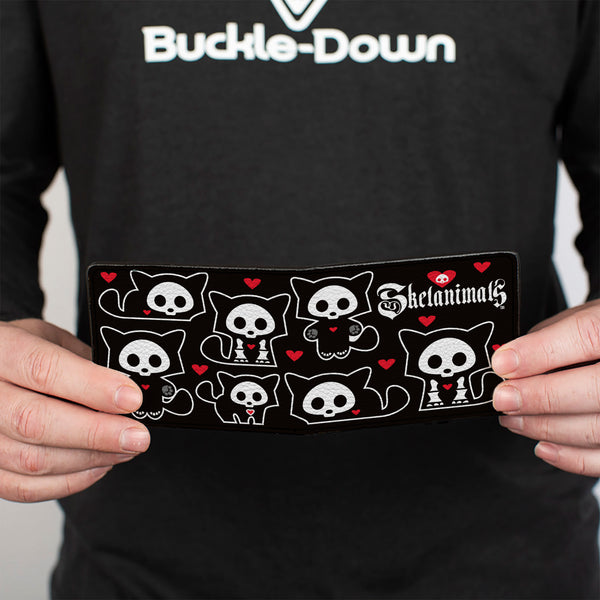 Buckle-Down Bi-Fold Wallet - SKELANIMALS Kit The Cat Poses And Title Logo Black/White
