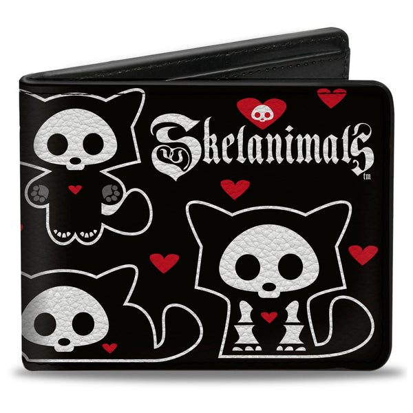 Buckle-Down Bi-Fold Wallet - SKELANIMALS Kit the Cat Poses and Title Logo Black/White