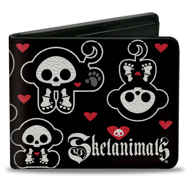 Buckle-Down Bi-Fold Wallet - SKELANIMALS Marcy the Monkey Poses and Title Logo Black/White