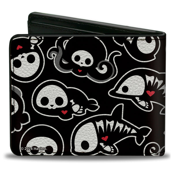 Buckle-Down Bi-Fold Wallet - SKELANIMALS Sea Animals Poses Scattered And Title Logo Black/White