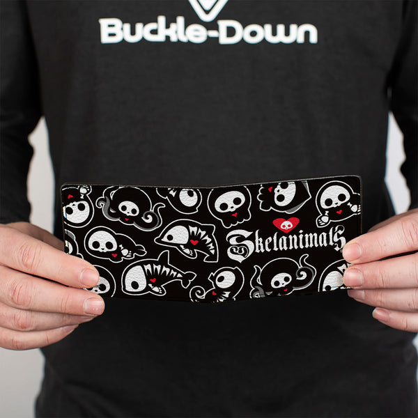 Buckle-Down Bi-Fold Wallet - SKELANIMALS Sea Animals Poses Scattered And Title Logo Black/White
