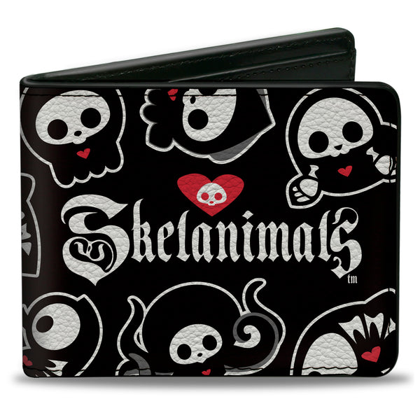 Buckle-Down Bi-Fold Wallet - SKELANIMALS Sea Animals Poses Scattered and Title Logo Black/White