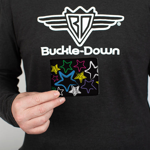 Buckle-Down Bi-Fold Wallet - Sketch Stars Black Multi Color
