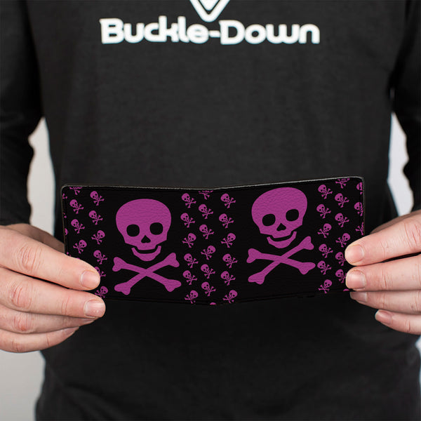 Buckle-Down Bi-Fold Wallet - Skull W Babies Black Fuchsia