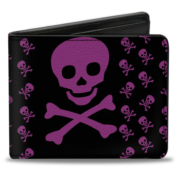 Buckle-Down Bi-Fold Wallet - Skull w Babies Black Fuchsia