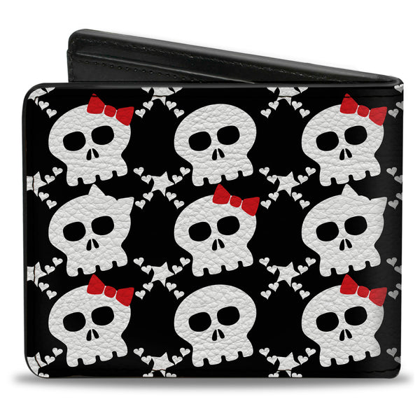 Buckle-Down Bi-Fold Wallet - Skull W Bow Black White Red
