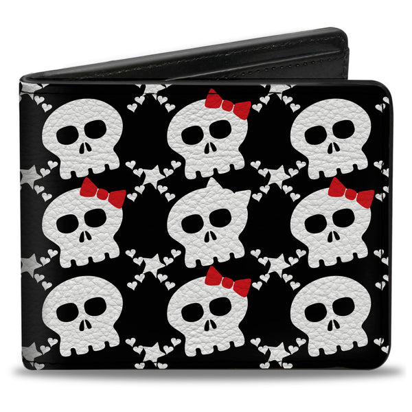 Buckle-Down Bi-Fold Wallet - Skull w Bow Black White Red