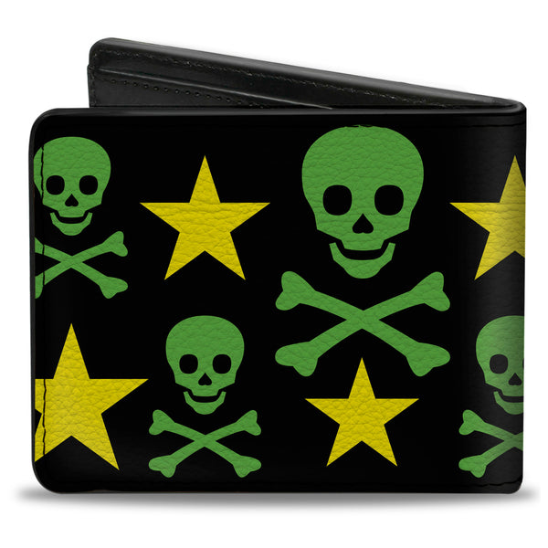 Buckle-Down Bi-Fold Wallet - Skulls & Stars Black Green Yellow