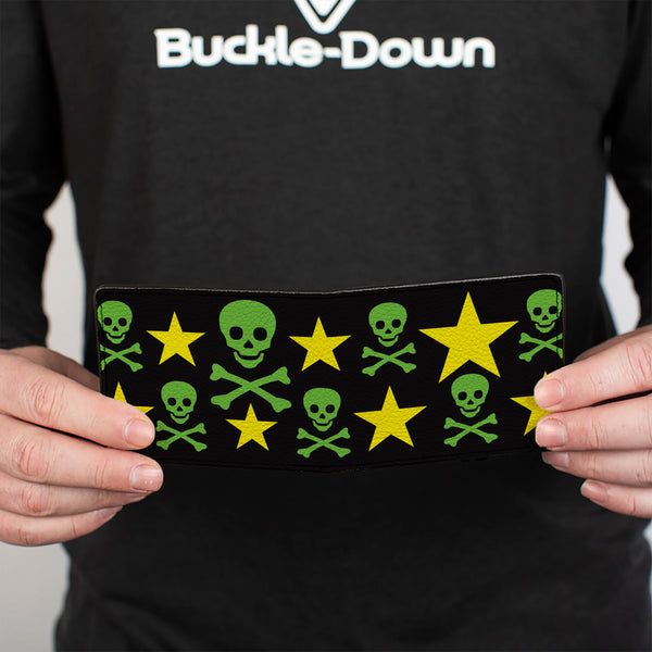Buckle-Down Bi-Fold Wallet - Skulls & Stars Black Green Yellow