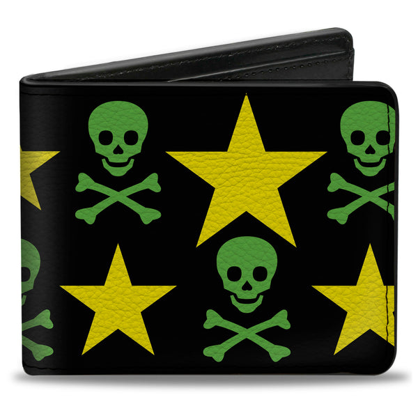 Buckle-Down Bi-Fold Wallet - Skulls & Stars Black Green Yellow