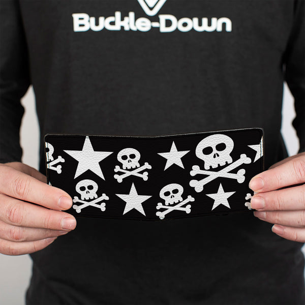 Buckle-Down Bi-Fold Wallet - Skulls & Stars Black White