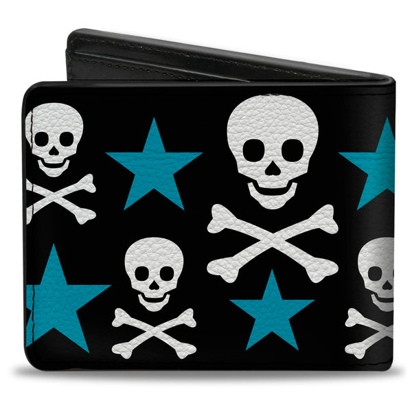 Buckle-Down Bi-Fold Wallet - Skulls & Stars Black White Blue